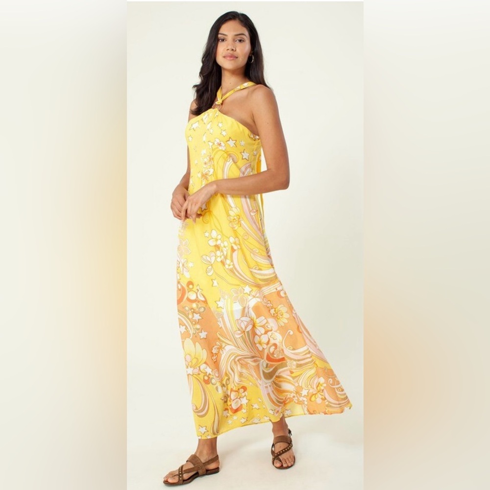 Hale Bob Yellow and Orange Floral Maxi Dress